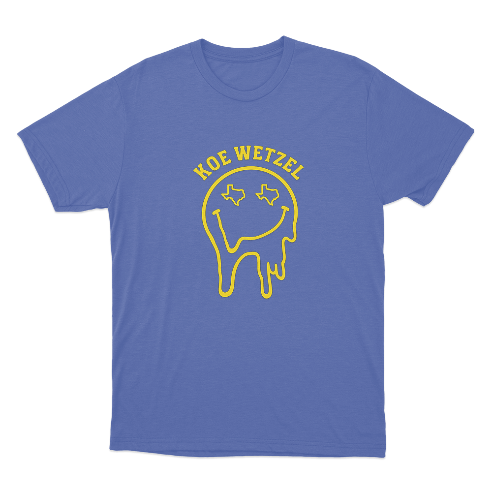 Drippy Smiley Unsiex T Shirt Blue Drippy Smiley Unsiex T Shirt Blue